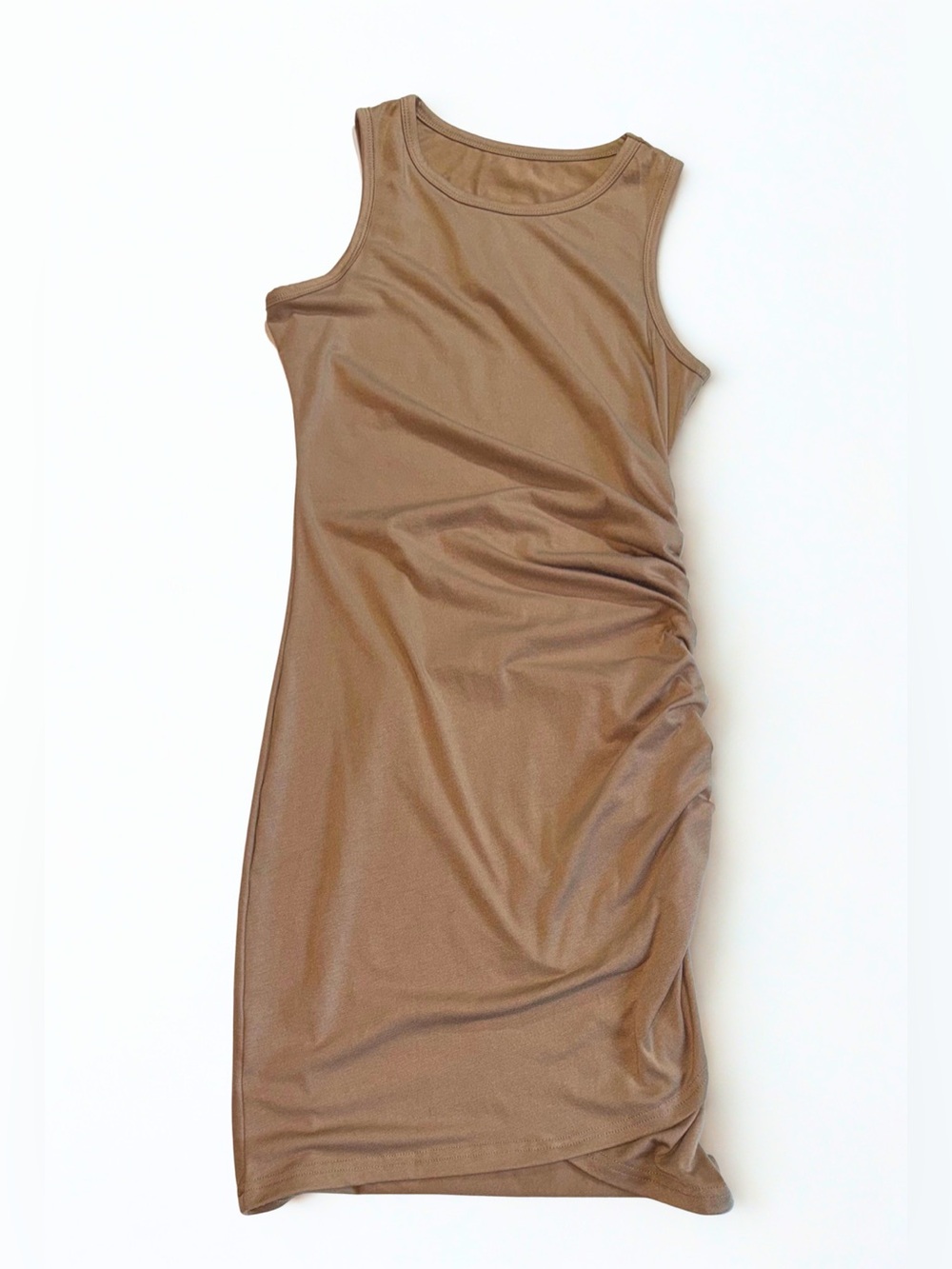 Sleeveless Ruched Bodycon Dress in Tan